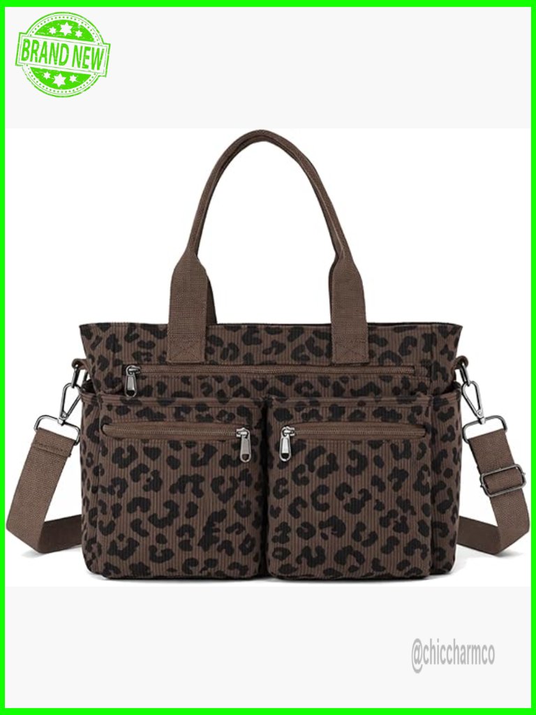 Corduroy Tote Bag With Multiple Pockets, Adjustable Strap, Spacious Travel Purse